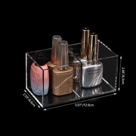 Organizador de cajones acrílico, organizador de maquillaje transparente de 2 compartimentos, 2 secciones, organizador de maquillaje de plástico transparente, soporte para brochas de maquillaje
