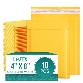 Levex - #000 4" x 8" [10 Pack) Kraft Bubble Mailers, Padded Envelope Mailers, Packing Envelope & Mailing Bags for Shipping