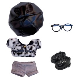 niannyyhouse 10cm 15cm 20cm Plush Doll Clothes Berets Jacket Pants Eyewear Leather Boots Leopard Print Suits Dolls Accessories (Black, 10cm)