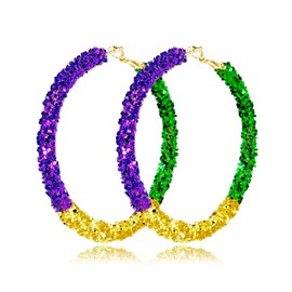 INLOLLY INLOLLY Mardi Gras Earrings, Shining Hoop Mardi Gras Earrings for Women, Mardi Gras Accessories Jewelry for Mardi Gras Shirt, Mardi Gras Party Favors 2025