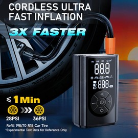 Tire Inflator Portable Air Compressor with Professional Tire Repair Kit, 150PSI Cordless Air Pump with Digital Gauge for Car, Motorcycle, Bicycle, Ball - Rechargeable Tire Pump with Tire Plug Kit