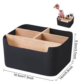 Bamboo Table Organiser Desktop, 5 Compartments Wooden Desktop Pen, Desk Organiser, Storage Box, Wooden Desktop Remote Control Holder, Desktop Organiser for Cosmetics, Pens, Small Items