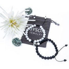 BYSON 2 Pcs Couples Magnetic Mutual Attraction Bracelets Adjustable Matte Onyx & Howlite Long Distance Relationship Bracelets for Lovers Women Men