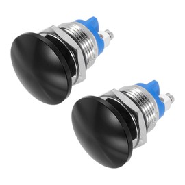 sourcing map 2PCS 3A 16MM 5/8" Momentary Mushroom Head Push Button Switch 12V 24V 120V 250V AC Black 1NO Waterproof IP65 SPST Domed Round 2 Screw Foot Switch