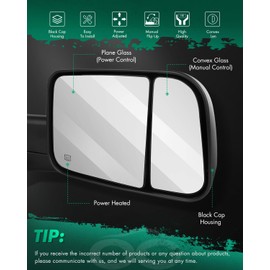 SCITOO Towing Mirrors Compatible with 2002-2008 For Dodge For Ram 1500 Truck 2009 For Dodge For Ram 2500/3500 A Pair Power Adjusted,Heated,No Turn Signal Light,Manual Folding and Flip Up