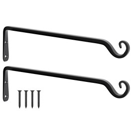 FEED GARDEN 15 Inch 2 Pack Hand-Forged Hanging Plant Bracket, Heavy Duty Metal Plant Hangers for Outdoor Hanging Bird Feeders, Lanterns, Wind Chimes, (Black, with 4 Screws)