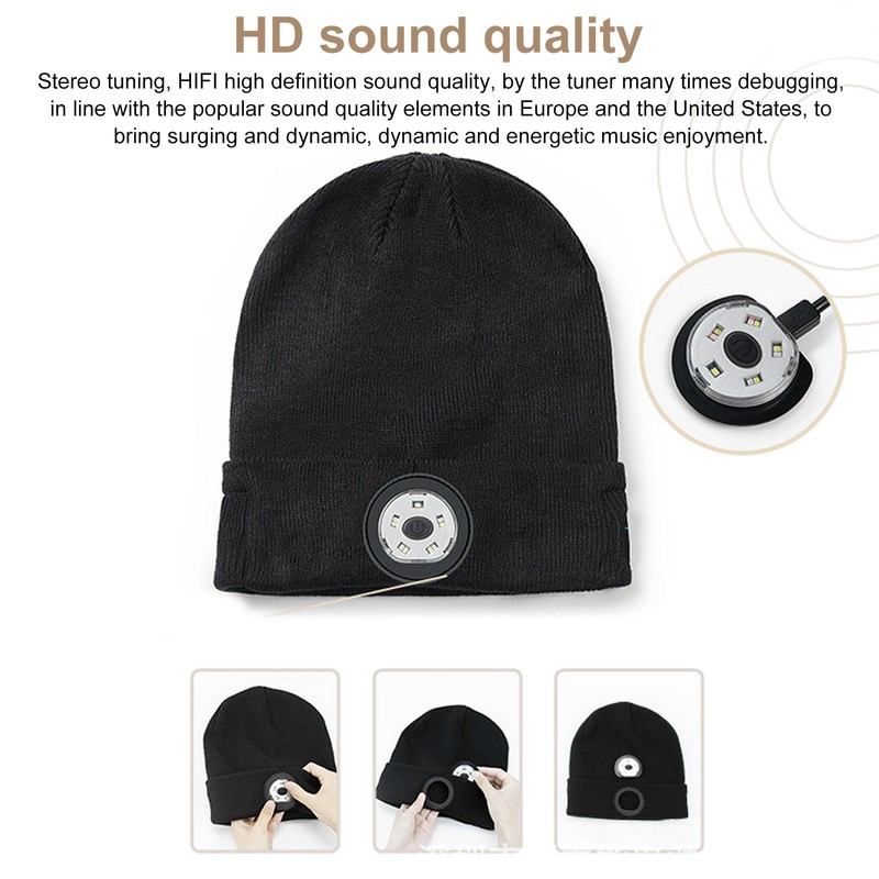 LED Beanie Hat with Headphones Wireless Black Musical Knitted Cap