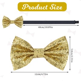 KALIONE Gold Bow Tie Gold Sequin Bow Tie Glitter Bow Tie for Men's Pre-Tied Bow Tie, Adjustable Gold Sparkling Bowtie for Wedding Party Fancy Dress (Gold)