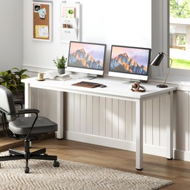 Need Office Computer Desk 54 Inches Modern Simple Heavy Duty Working Study Table,PC Writing Table,Home Office Writing Desk Perfect for Training/Card/Meeting White&White AC3WW(138 * 60)