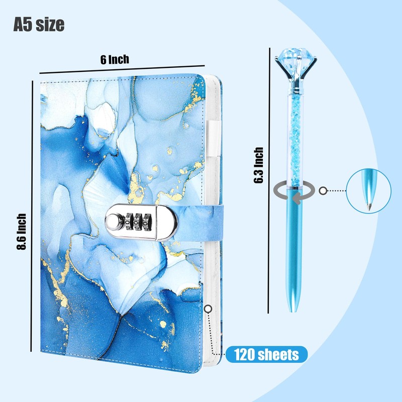 Koogel Diary with Lock for Girls Ages 8-12, A5 Journal