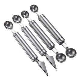 alladaga Set of 4 Melon Spoons Ball Cutters Dual Purpose Melon Cutters Fruit Carving Tools Multifunctional Kitchen Appliances Stainless Steel