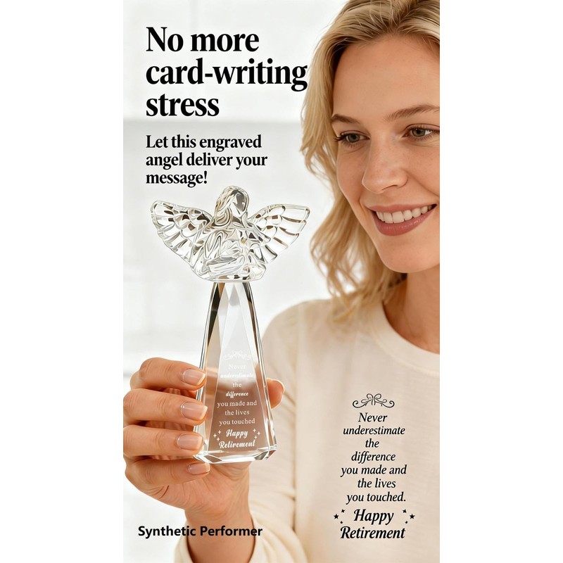 CNCRMEM Retirement Gift for Woman Engraved Crystal Angel