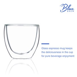 BLUE BREW 2.5oz Expresso Shots Cup, Double-Walled Insulated Glass Coffee Cups, Espresso Cups Set of 2, Microwave & Dishwasher Safe Drinking Glasses, Expresso Accessories (BB1018)