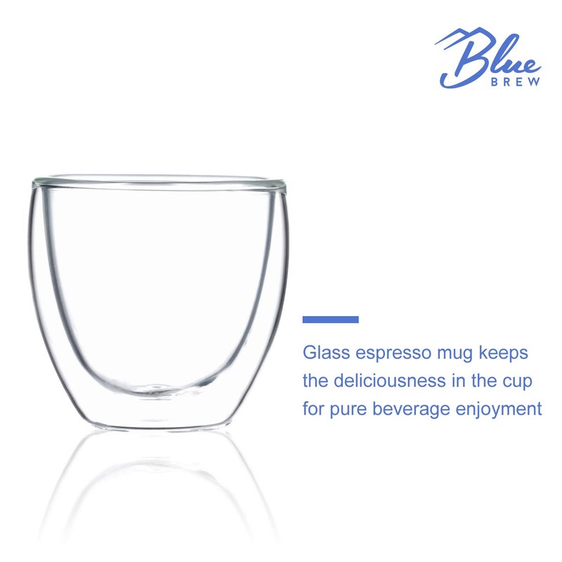 BLUE BREW 2.5oz Expresso Shots Cup, Double-Walled Insulated Glass Coffee