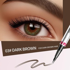 Microblading Eyebrow Pen - Magic 2-In-1 Eyebrow Pencil - Eye Brow Pencil with Double-Ended Eyebrow Brush - Smudgeproof Waterproof Eyebrow Pen Create Natural Hair-Like Brows(Dark Brown)