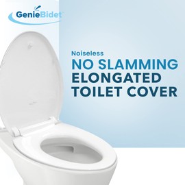 GenieBidet Elongated Toilet Seat Slow Close Design, Soft Close Toilet Seat, Noiseless Toilet Cover Seat & Toilet Lids, Toilet Seat Elongated Mounting Tools & Attachments Included, White