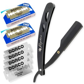 Kazakiri Black Men's Genuine Close Shaving Razor, Main Unit with 20 Double-Edged Replacement Blades (40 Edges)