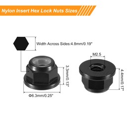sourcing map Nylon Insert Hex Lock Nuts, 10pcs - M2.5 x 0.45mm Aluminum Alloy Self-Locking Nut, Anodizing Flange Lock Nut for Fasteners(Black)