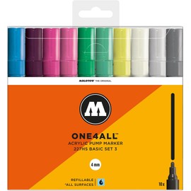 MOLOTOW ONE4ALL Acrylic Paint Marker Set, 10 Basic Colors #3, 4mm (200.479)