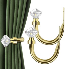 Crystal Metal Curtain Holdbacks 2pcs, Decoration Curtain Tie Back Hooks for Wall, Heavy Duty Side Holders Tiebacks Accessories for Drapes Drapery Window