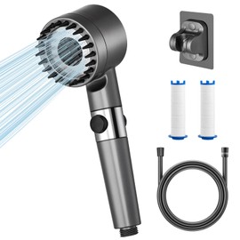 JOEJONI Shower Head with Filter, Shower Head Water-Saving, High Pressure Hand Shower with 3+1 Jet Types, Shower Head with Hose, for Removing Hard Water, Residual Chlorine, Bacteria and Heavy Metal