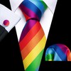 Barry.Wang Men Tie Set Rainbow Silk Necktie Pocket Square Cufflinks