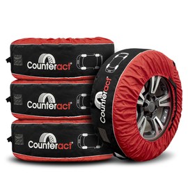 Counteract Tire Cover 4 Pack - Black & Red Oxford Fabric 600D - Size M (12-19") - Ideal RV Tire Covers and Tire Covers for Trailers, Cars, Trucks, SUV - Handlebar, Window Card, Tire Identifying Image