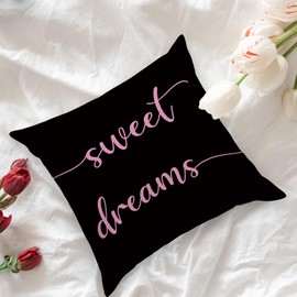 Qlmx Sweet Dreams Silk Pillow Cases 18x18, Reversible Pillow Cases Decorative Pillow Covers for Bed, Sweet Dreams Satin Pillowcase for Hair and Skin, Black Silk Pillowcase for Home Bedroom Decor