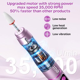 Flikino Cordless Nail Drill with UV NailLamp – 2-in-1 Rechargeable Electric Nail File & Flash Curing Lamp, 35000 RPM for Gel, Acrylic, Dip Powder Nails (Rose Gold)
