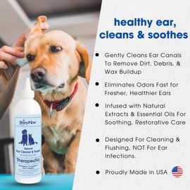 Dog Ear Cleaner Solution for Dogs & Cats 16 oz by Shiny Paw | Wintergreen, Camphor & Aloe – Gentle Ear Flush for Pets Health | Dog Ear Wash | Made in The USA