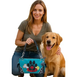 HW Collection Dog Paw Print Handbag Women Shoulder Purse Wallet Set Western Style (Turquoise)
