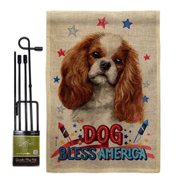 Patriotic Comforter Spaniel Burlap Garden Flag Set with Stand Animals