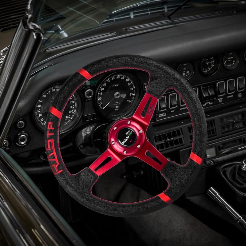 RASTP Universal Racing Steering Wheel,Deep Dish Steering Wheel Leather Embroidery