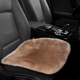 IRIWOOL Genuine Sheepskin Auto Seat Pad, Australian Soft Wool Seat Cover Breathable and Sweat-Wicking Comfort Warm Universal Fit,19.2 inch x19.2 inch (Front seat Cushion 1pc, Light Brown)