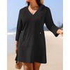 Daci Plus Size Women Terry Cloth Swimsuit Cover Up Black
