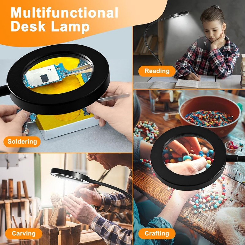 Lupa de Mesa con Luz LED 10X y Cuello de