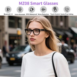 Smart Glasses with Bluetooth, IPX5 Waterproof & Anti-Blue Light, Smart Audio Glasses with Intelligent Touch, Open Ear Speaker & Mic, Remote Shooting, Unisex Bluetooth glasses for Work, Game & Read