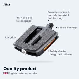 AARON - Urban Pedals with Sealed Industrial Ball Bearings - Replaceable Non-Slip Grip Tape - Bike Pedals with Flat Design for E-bikes, Trekking Bikes, City Bikes and many more - Black
