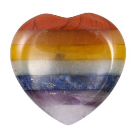 KYEYGWO 7 Chakra Stone Reiki Healing Crystal Worry Stone Heart Thumb Stone Pocket Palm Trees Pocket Stones Worry Stone Massage Stones for Meditation, Stress Relief, Worry Stone Decompression