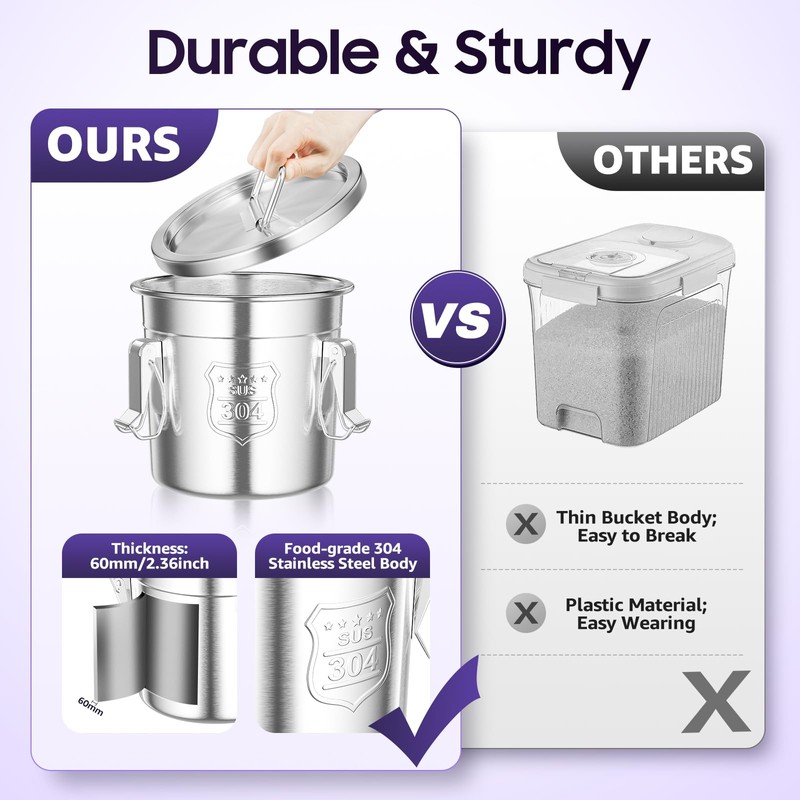304 Stainless Steel Airtight Canister for Kitchen, 1.59Gal Canisters Container