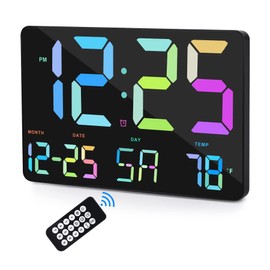 11.5 Inch LED Digital Wall Clock, Large Display with Remote Control, Digital Wall Clock with Date, Day of the Week, Temperature, Colour Numbers, 12/24H, Wall Clock Without Ticking Noises for Living