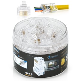Everest Media Solutions Conectores Pass Through RJ45 Cat6 - Paquete de 50 | Modular Plug para Cable de Ethernet UTP Sólidos o Trenzados