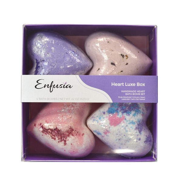 Enfusia Romantic Heart Bath Bomb Set - Indulge in a Relaxing Baths of Lavender, Rose and Unicorn - Set of 4 Gift-Worthy Bath Bomb - Ideal Gift for Bride, Bridesmaids and More
