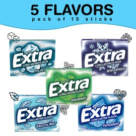Bitetwist Assorted Sugar Free Mint Gum, Variety pack Of Extra Long Lasting Mint Flavors, 3 Pack of each flavor (15 Pack)