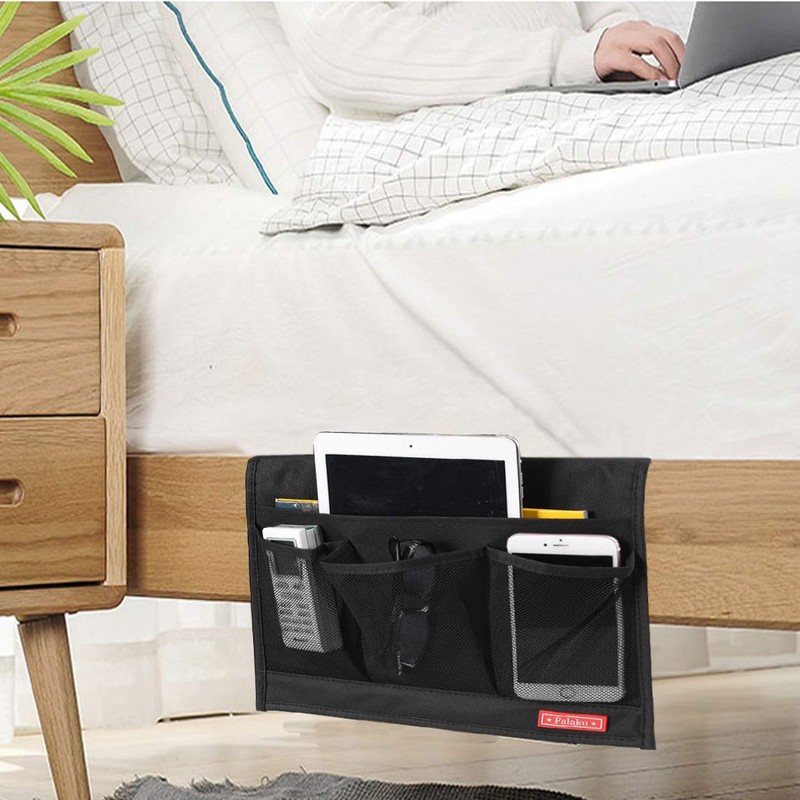 Falaku Bedside Caddy,Bedside Organizer Caddy Under Mattress,Holds Magazines,Books (4 Pockets-Black)