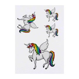 4 x 'Rainbow Unicorn' Temporary Tattoos - Water Resistant, Skin-Safe, Non-Toxic Transfers, Mixed Sizes (TO00056374)