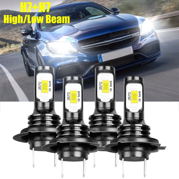 SHENKENUO Bombillos 4X LED Focos Para Auto Carro H7+H7 Luz