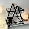 Fruit Basket Stand 2 Tier Metal with Wooden Handle, Removable