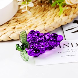 YWHL Glass Purple Grape Figurines, Handcraft Art Glass Fruit Decor for Kitchen, Crystal Grape Figurine Home Decor