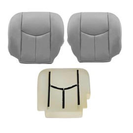 SecosAutoparts Driver Foam Cushion & Driver & Passenger Side Bottom Leather Seat Cover Light Gray # 922 Compatible with Chevy GMC Tahoe Suburban Avalanche Yukon Silverado Sierra 2003 2004 2005 2006